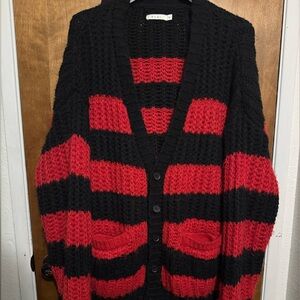 MNML Black and Red Striped Cardigan